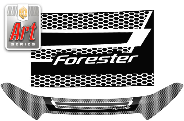 Дефлектор капота Серия "Art" серебро Subaru Forester  2012–2018 СА Пластик