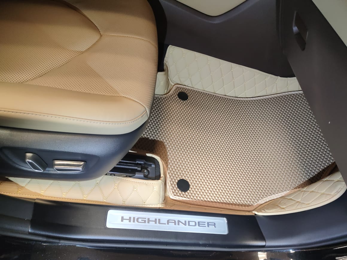 Кожаные коврики в салон 3D Toyota Highlander (XU70) 2019 -  н.в. 7 мест 3 ряда НЕ гибрид