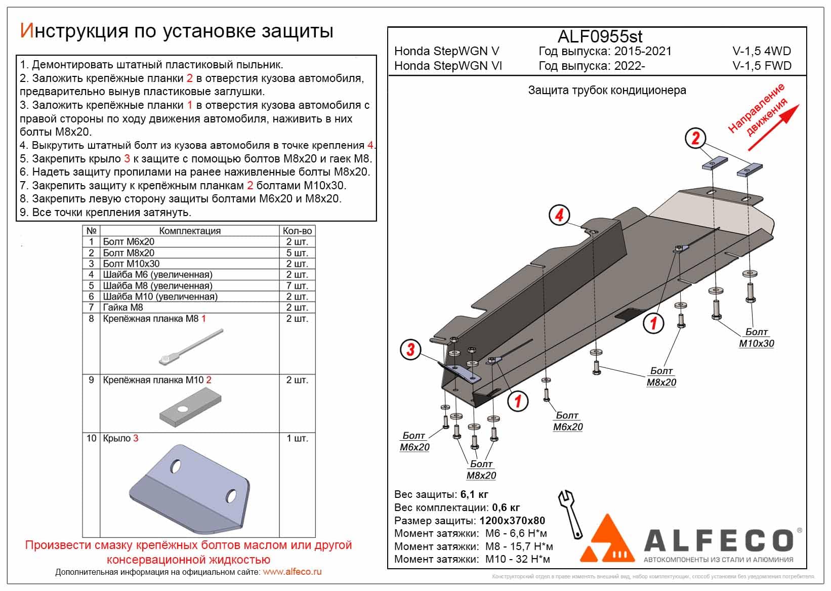 Защита трубок кондиционера Honda StepWGN 2015-2022 4WD / Stepwgn 2022- 2WD Alfeco